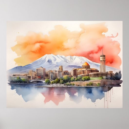 Jerevan waterverf kunst poster (Voorkant)
