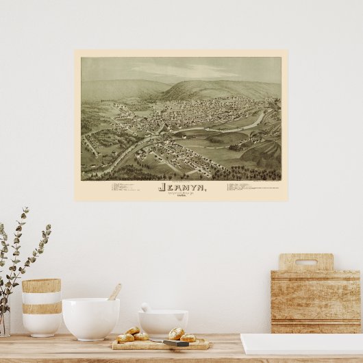 Jermyn, PA Panorama Kaart - 1889 Poster (Keuken)
