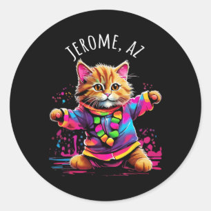 Jerome Arizona Dancing Cat Kleurrijke Schattigee K Ronde Sticker