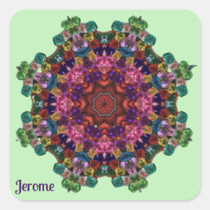 JEROME ~ Groen Roze Paarse Blauwe Kaleidoscoop 3D Vierkante Sticker