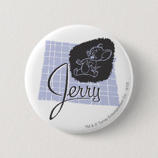 Jerry Black en Blue Script Ronde Button 5,7 Cm (Voorkant)