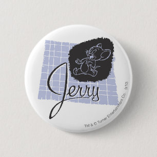 Jerry Black en Blue Script Ronde Button 5,7 Cm