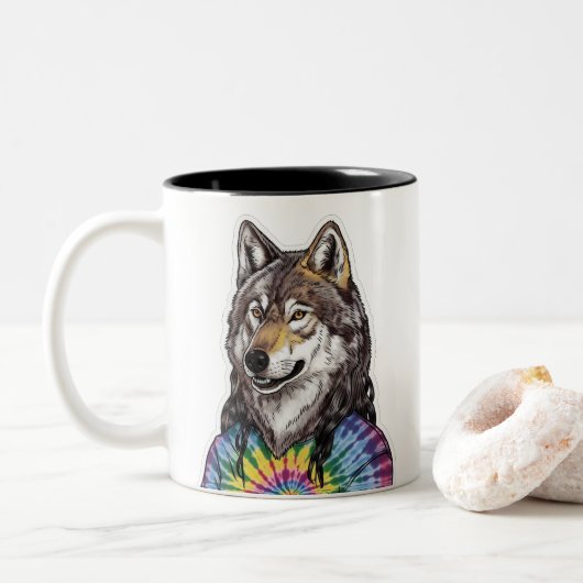 Jerry Garcia wolf Tweekleurige Koffiemok (Met donut)
