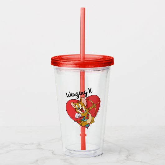 Jerry Mouse Gedprezen als Valentijn Cupid Acryl Drinkbeker (Voorkant)