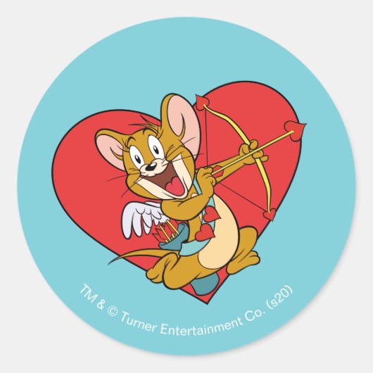 Jerry Mouse Gedprezen als Valentijn Cupid Ronde Sticker (Voorkant)