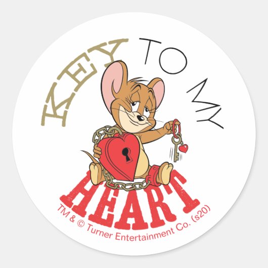 Jerry Mouse "Key to My Heart"-Valentijn Ronde Sticker (Voorkant)