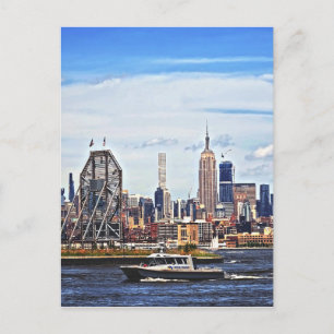 Jersey City NJ - Politieboot door colgate Clock Briefkaart