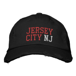 JERSEY CITY NJ Rood Wit op Zwart  Stijl Geborduurde Pet