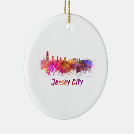 Jersey City skyline in waterverf Keramisch Ornament (Rechts)