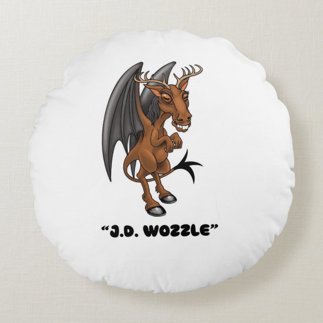 Jersey Devil, J.D. Wozzle" Cryptid Rond Kussen (Voorkant)