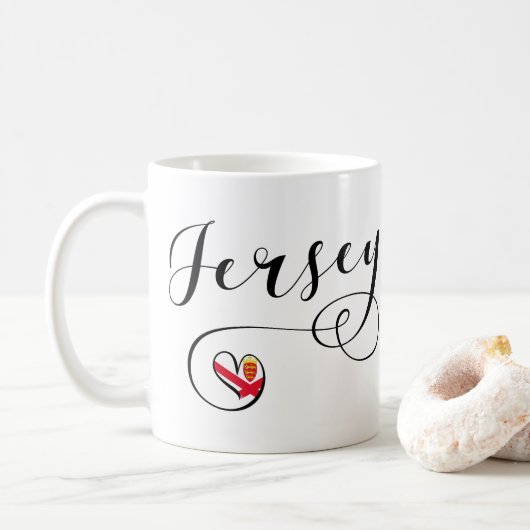 Jersey Flag Heart, Kanaaleilanden Koffiemok (Met donut)