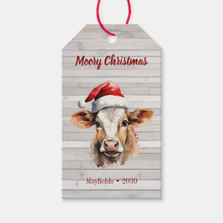 Jersey Koe, Barn Wood, "Moory Christmas" Cadeaulabel