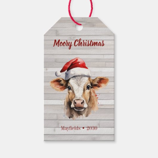 Jersey Koe, Barn Wood, "Moory Christmas" Cadeaulabel (Voorkant)