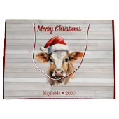 Jersey Koe Barn Wood "Moory Christmas" Groot Cadeauzakje (Voorkant)