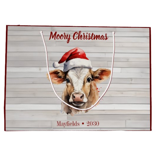 Jersey Koe Barn Wood "Moory Christmas" Groot Cadeauzakje (Achterkant)