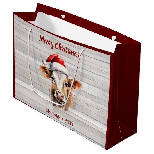 Jersey Koe Barn Wood "Moory Christmas" Groot Cadeauzakje (Voorkant Gekanteld)