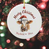 Jersey Koe, Barn Wood, "Moory Christmas" Keramisch Ornament