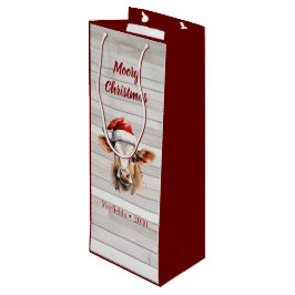 Jersey Koe, Barn Wood "Moory Christmas" Wijn Cadeautas