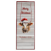 Jersey Koe, Barn Wood "Moory Christmas" Wijn Cadeautas (Voorkant)