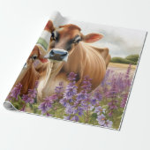 Jersey Koe en Kalf Wildflower Decoupage Cadeaupapier (Uitgerold)