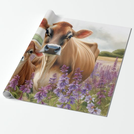 Jersey Koe en Kalf Wildflower Decoupage Cadeaupapier (Uitgerold)