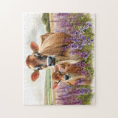 Jersey Koe en Kalf Wildflower Decoupage Legpuzzel (Verticaal)