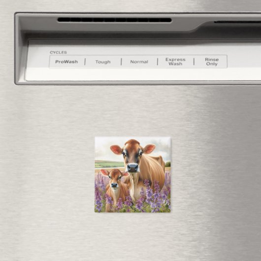 Jersey Koe en Kalf Wildflower Magneet (Insitu (Vaatwasser))