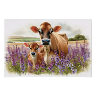 Jersey Koe en Kalf Wildflower Perfect Poster