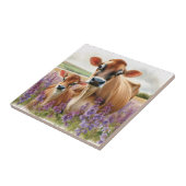 Jersey Koe en Kalf Wildflower Tegeltje (Zijkant)