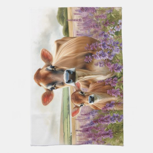 Jersey Koe en Kalf Wildflower Theedoek (Verticaal)