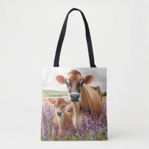Jersey Koe en Kalf Wildflower Tote Bag