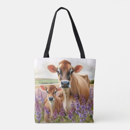 Jersey Koe en Kalf Wildflower Tote Bag (Achterkant)