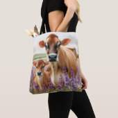 Jersey Koe en Kalf Wildflower Tote Bag (Dichtbij)