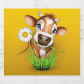 Jersey koe in gras boven geel bier etiket (Enkel label)