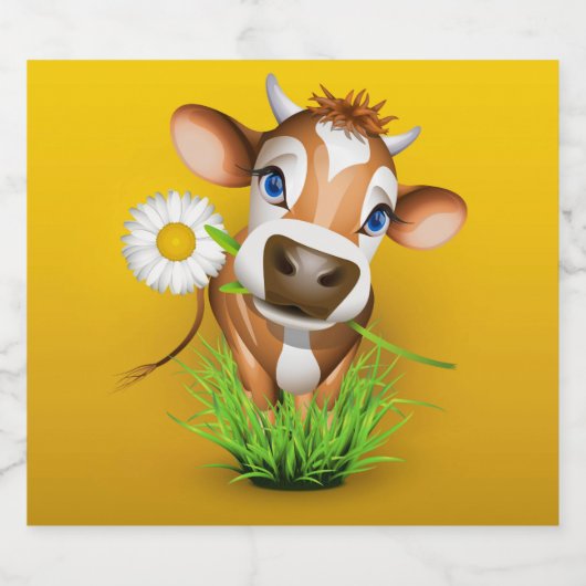 Jersey koe in gras boven geel bier etiket (Enkel label)