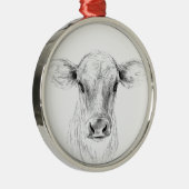 Jersey Koe Potlood Teken Kunst Metalen Ornament (Rechts)