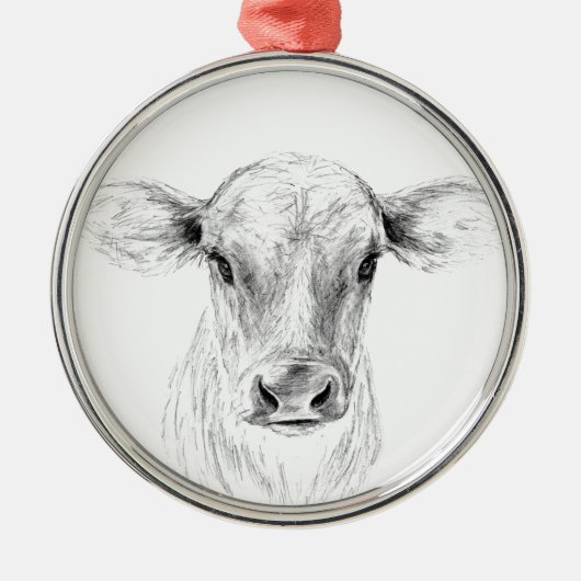 Jersey Koe Potlood Teken Kunst Metalen Ornament (Voorkant)