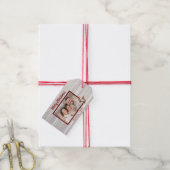 Jersey Koe, Schuur Hout, Foto "Moory Christmas" Cadeaulabel (Met Touw)