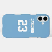 Jersey naam nummer licht blauw wit op maat Case-Mate iPhone case (Achterkant (horizontaal))
