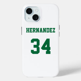 Jersey Naam Nummer Wit en Groen iPhone 15 Case