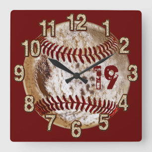 Jersey Number Grunge Baseball Clocks Vierkante Klok
