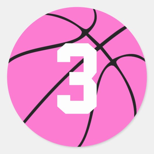 Jersey Number of Initiaal, roze Basketball Player Ronde Sticker (Voorkant)