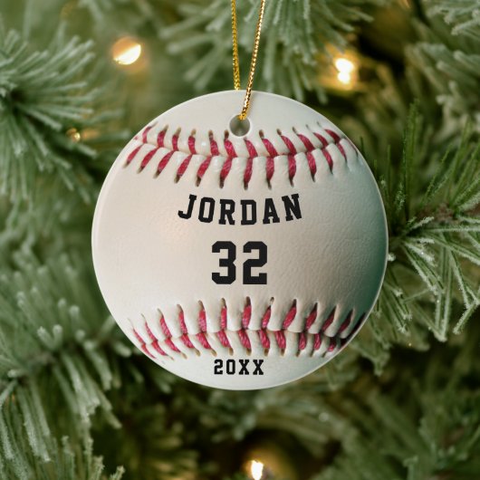 Jersey nummer Baseball Player Personalized Keramisch Ornament (Boom)