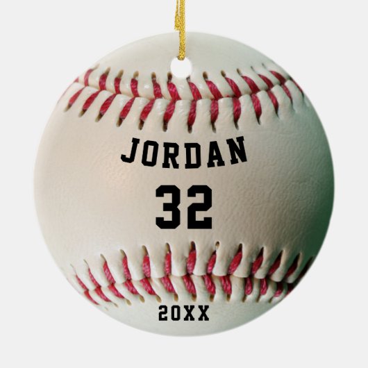 Jersey nummer Baseball Player Personalized Keramisch Ornament (Achterkant)