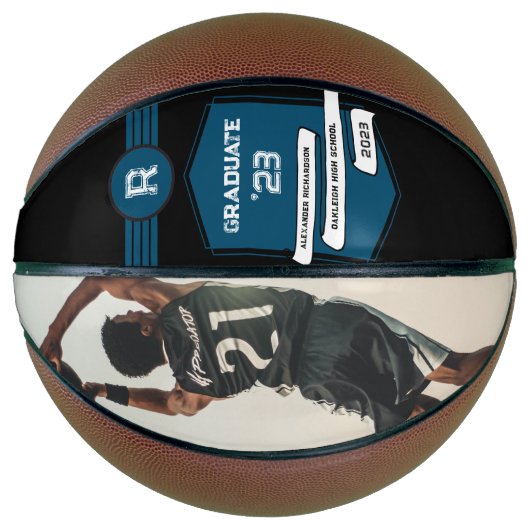 Jersey Nummer | Blauw Afstuderen Monogram Basketbal (Voorkant)