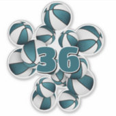 Jersey nummer cluster van blauwgroen witte basketb sticker (Voorkant)