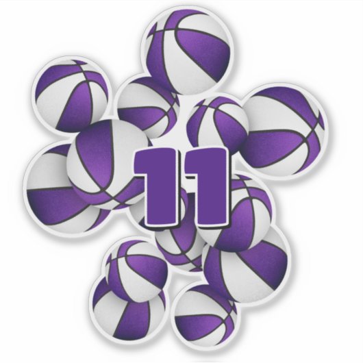 Jersey nummer cluster van paarse witte basketballe sticker (Voorkant)
