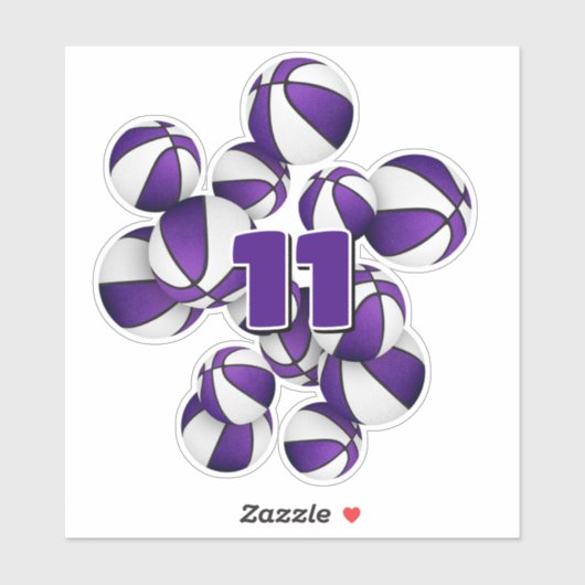 Jersey nummer cluster van paarse witte basketballe sticker (Vel)