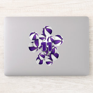 Jersey nummer cluster van paarse witte basketballe sticker