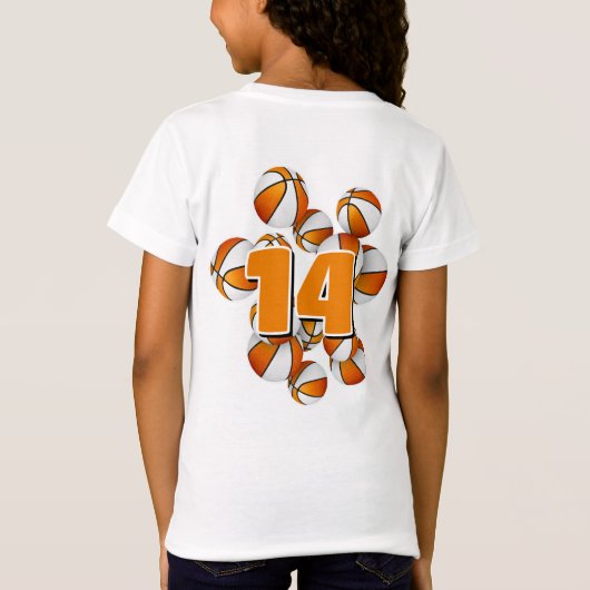 Jersey nummer geclusterde oranje witte basketballe t-shirt (Achterkant)